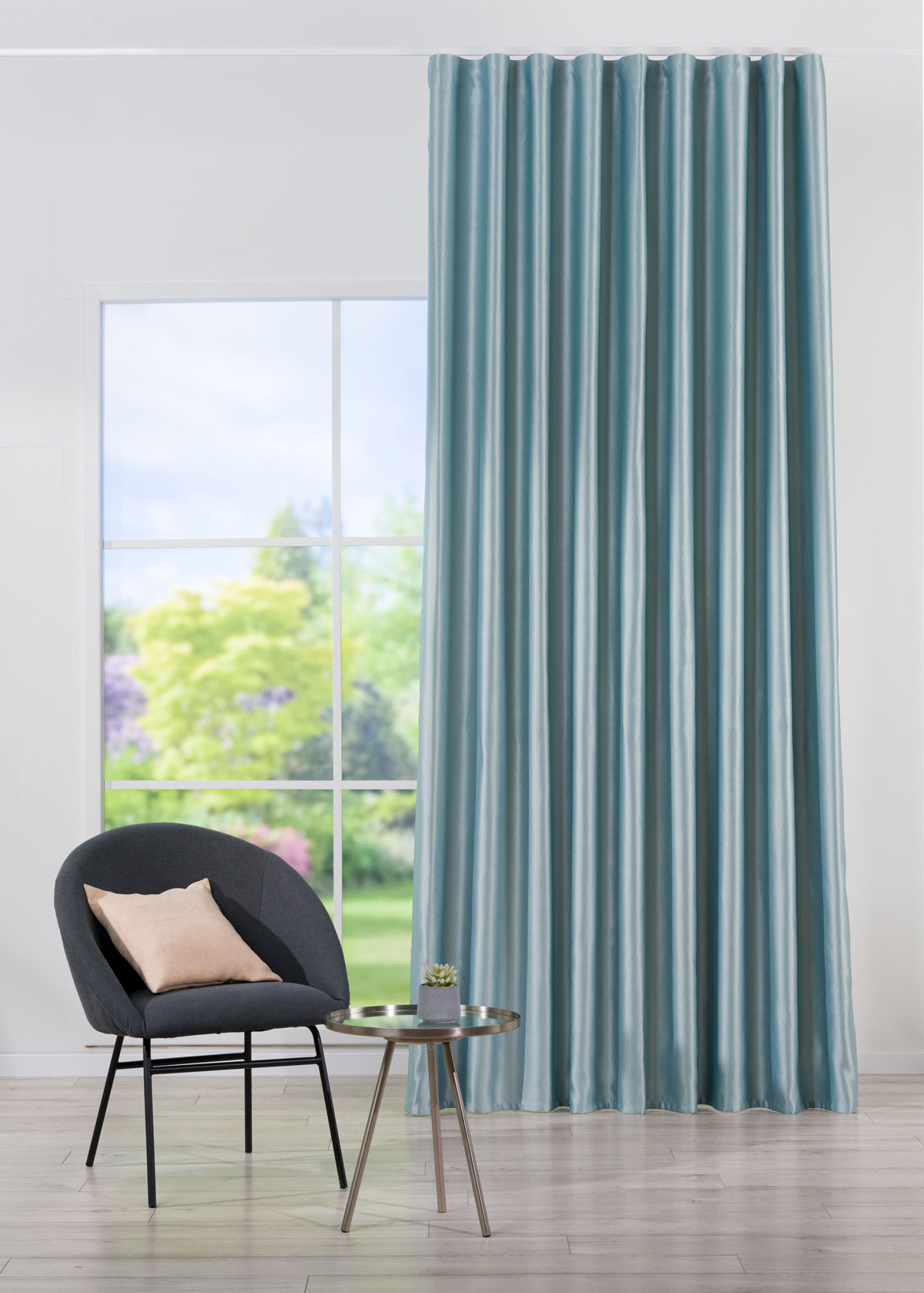 Mint green colored curtain fabric