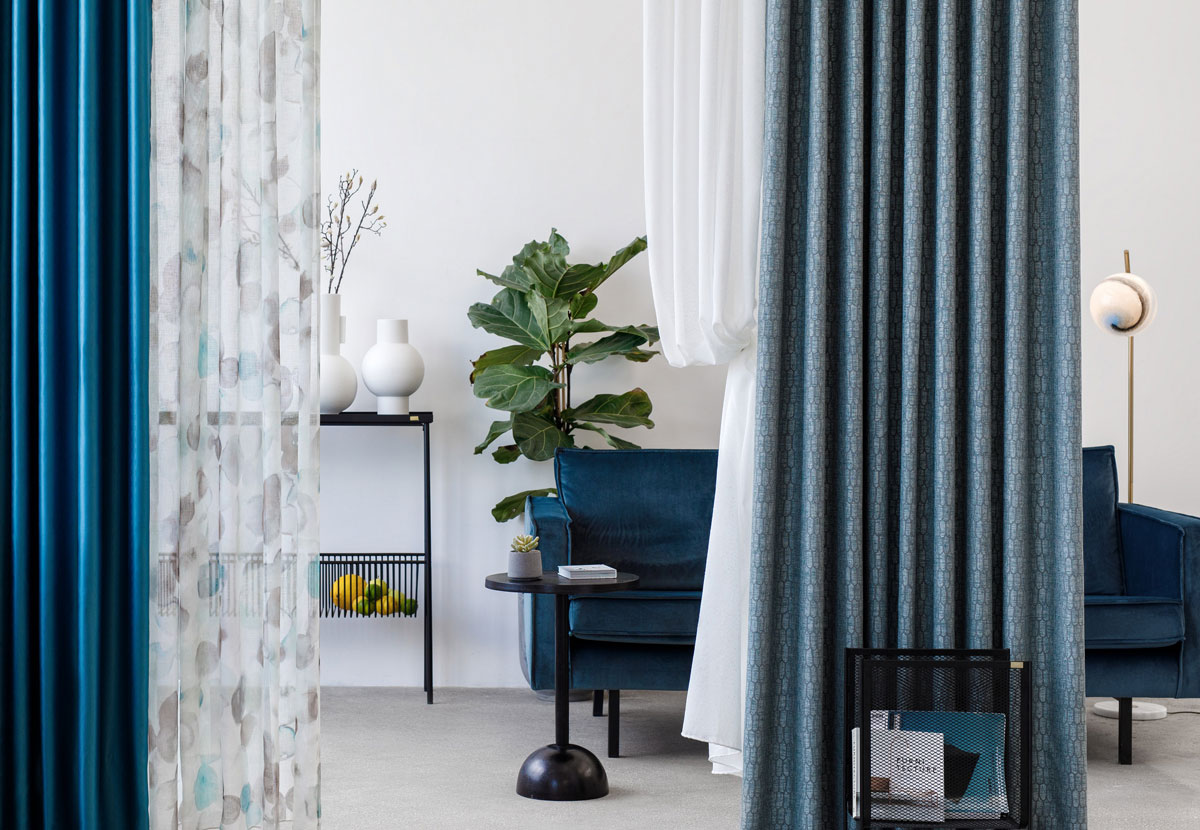 Blue colored curtain fabric