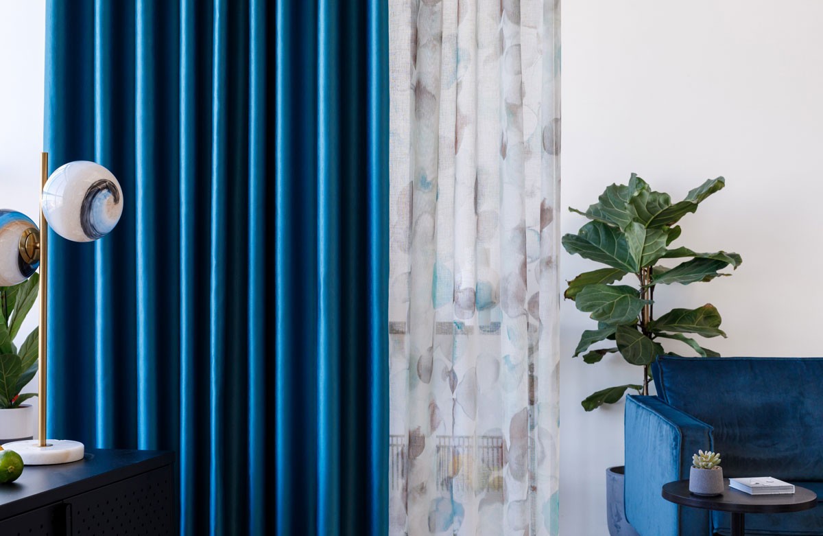 Blue colored curtain fabric