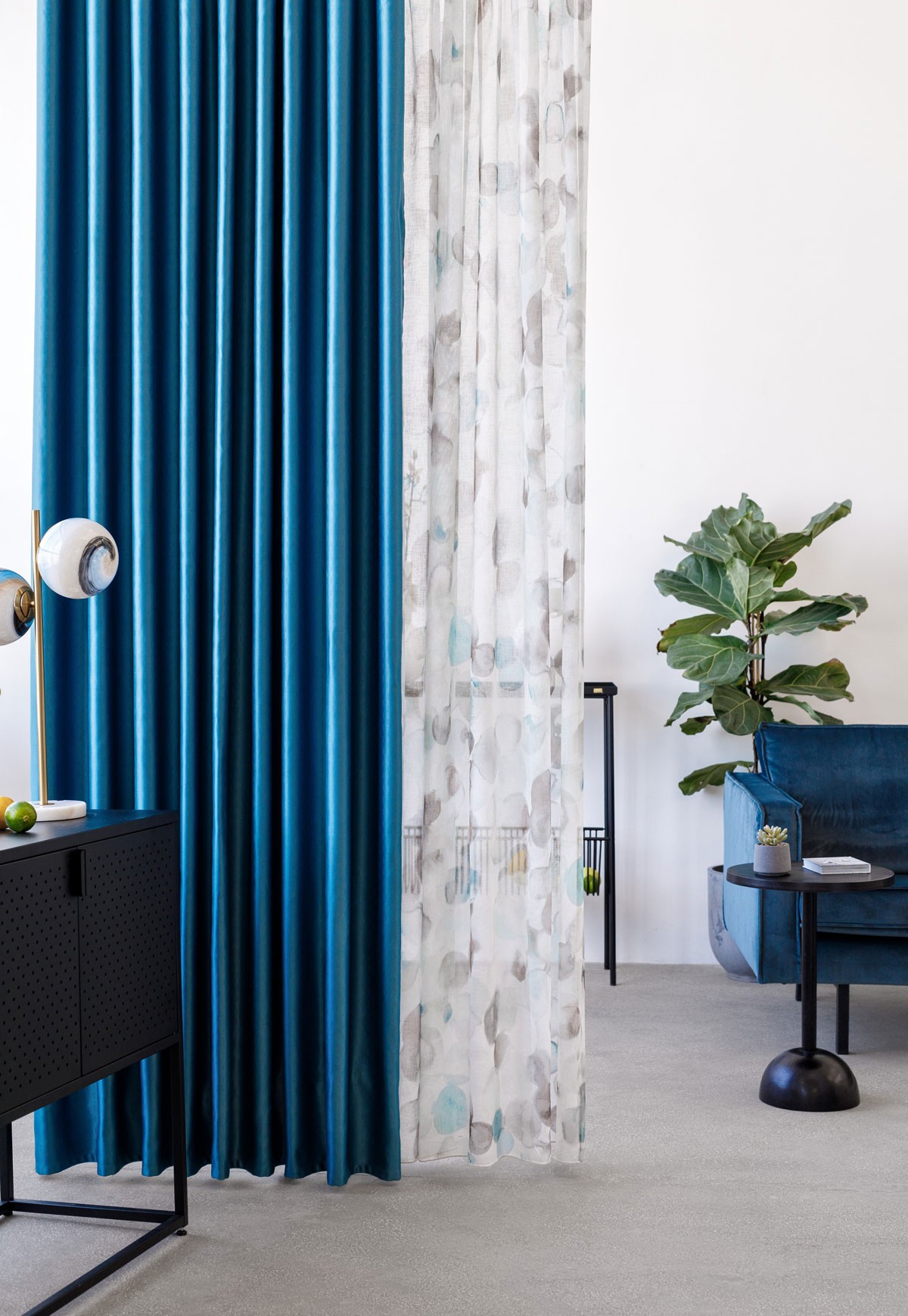 Blue colored curtain fabric