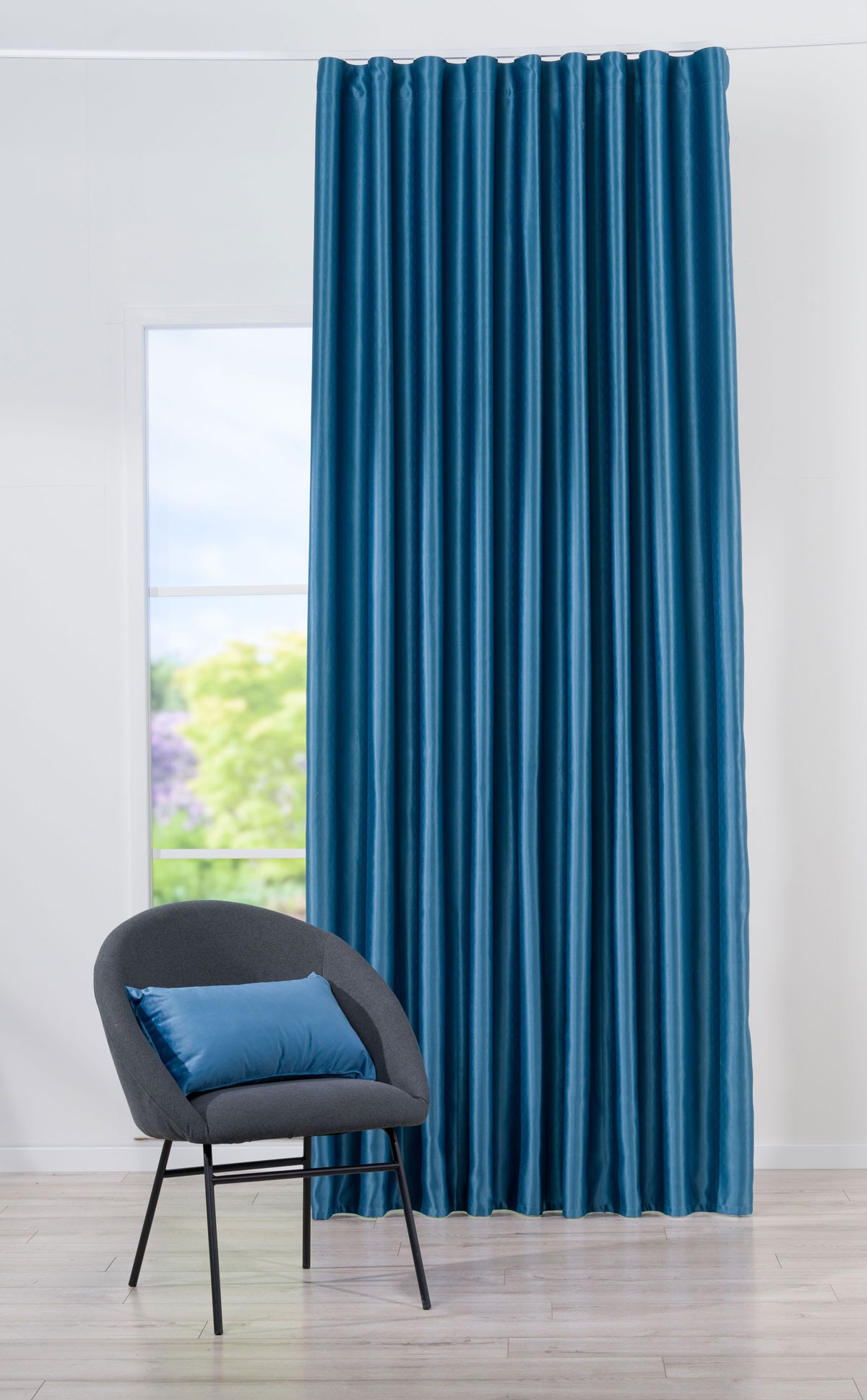 Blue colored curtain fabric