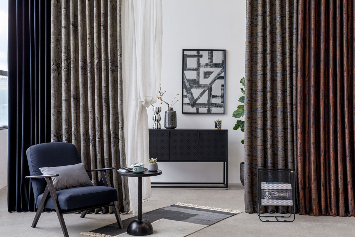 cobalt curtain black and grey colored fabrics