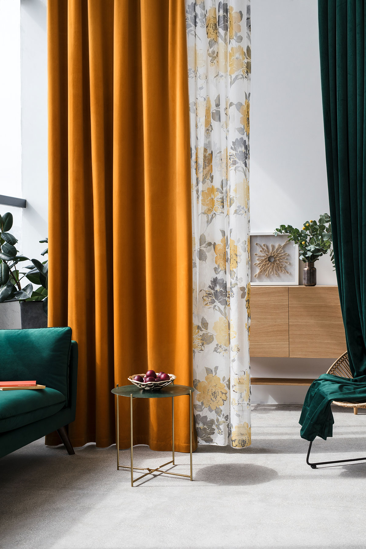 Castellano yellow colored fabric curtain