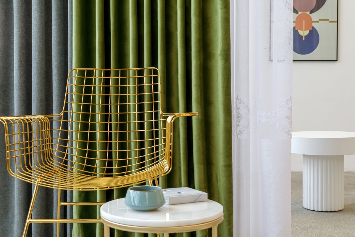 Castellano green colored fabric curtain