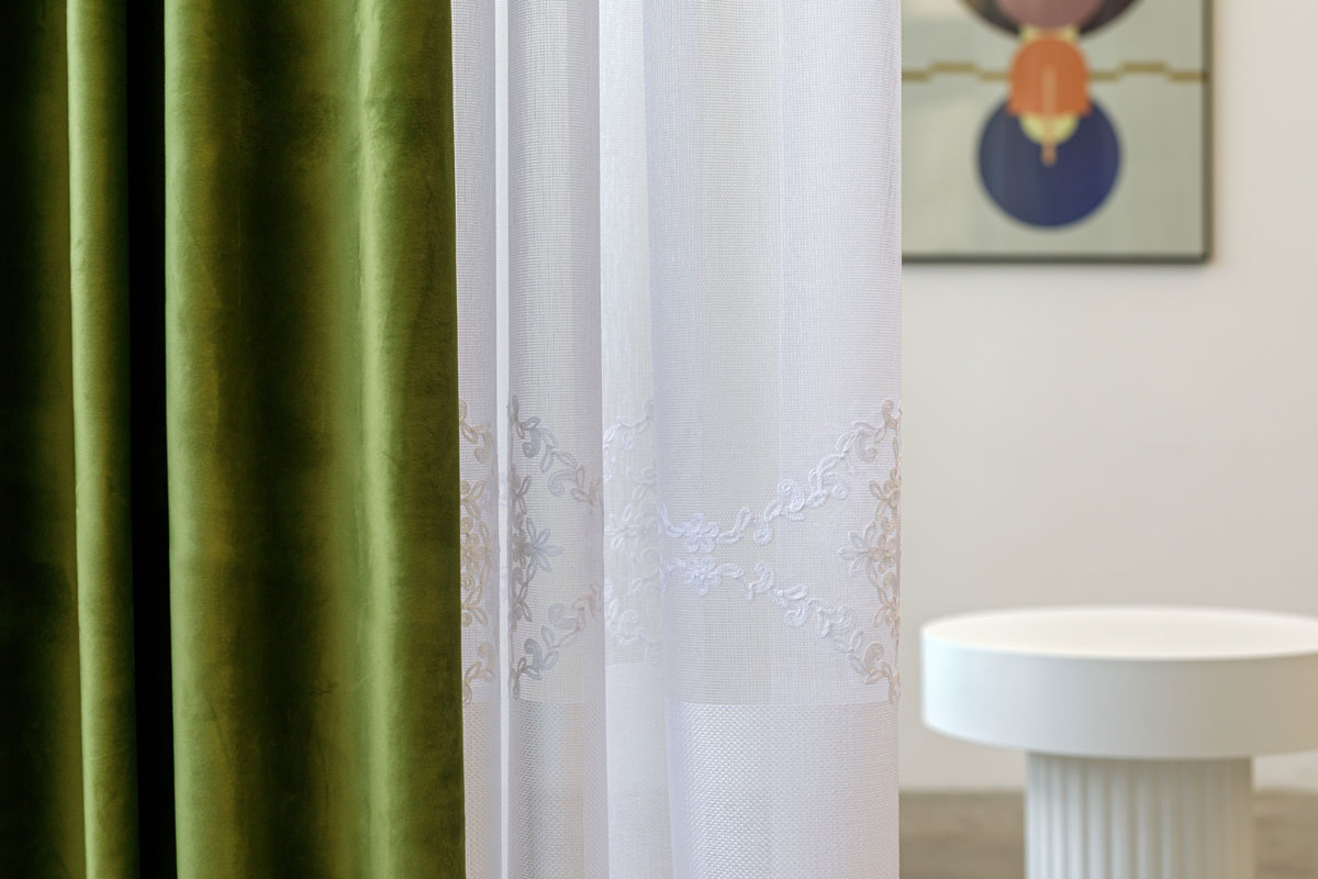 Castellano green colored fabric curtain