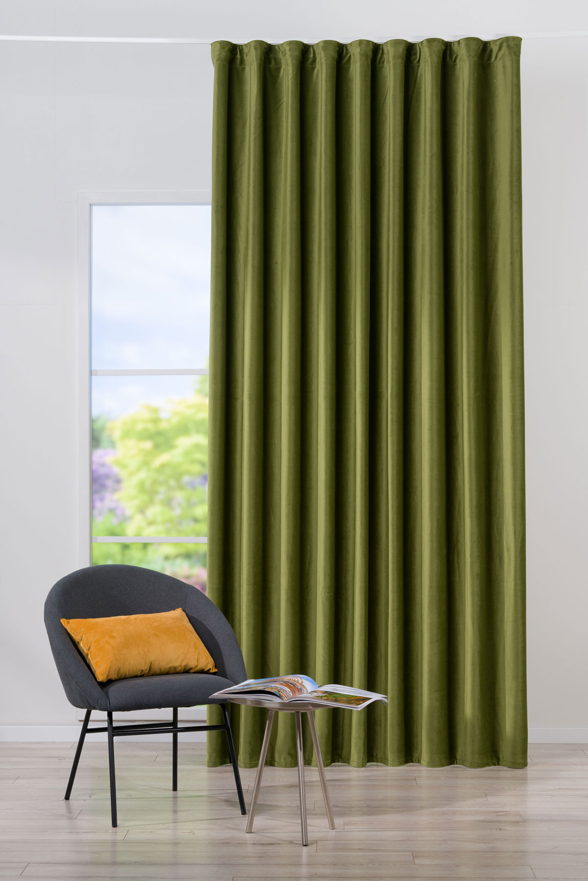 Castellano green colored fabric curtain