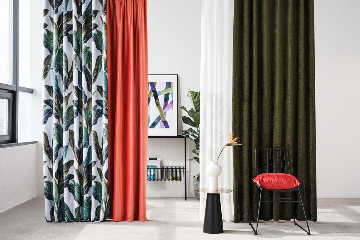 Castellano coral colored fabric curtain