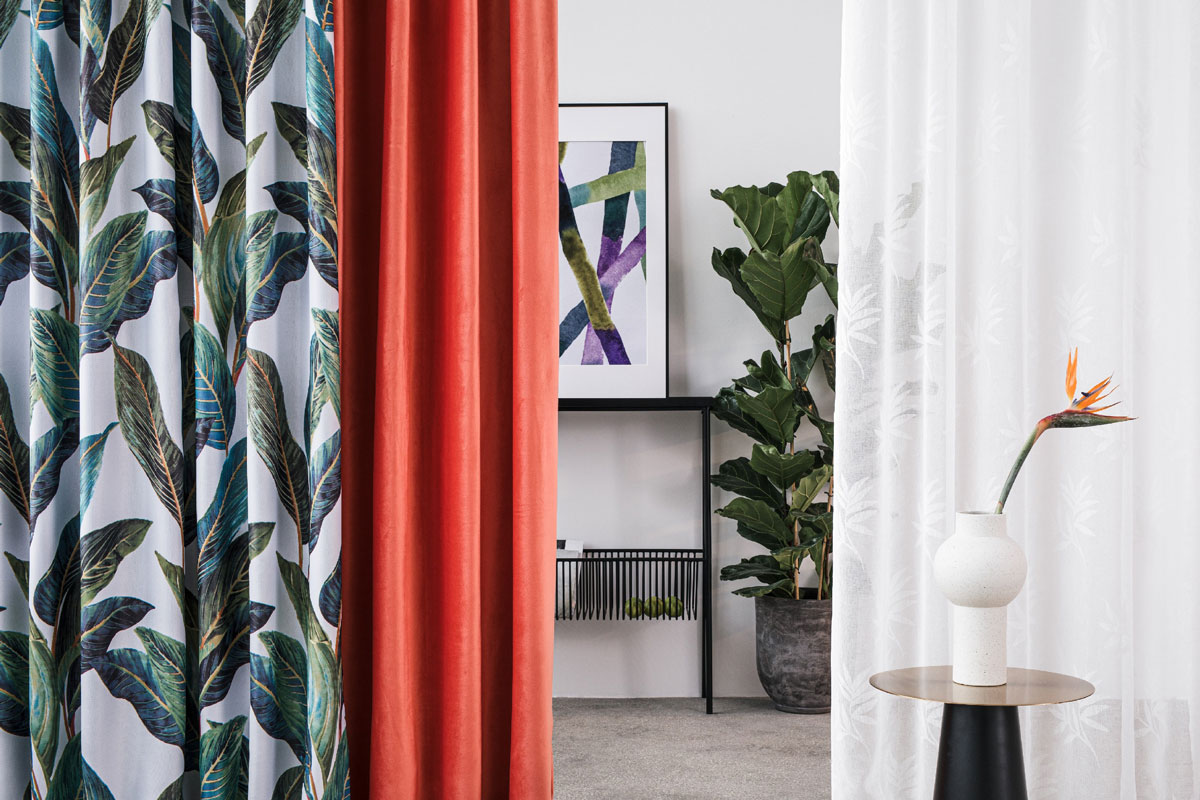 Castellano coral colored fabric curtain