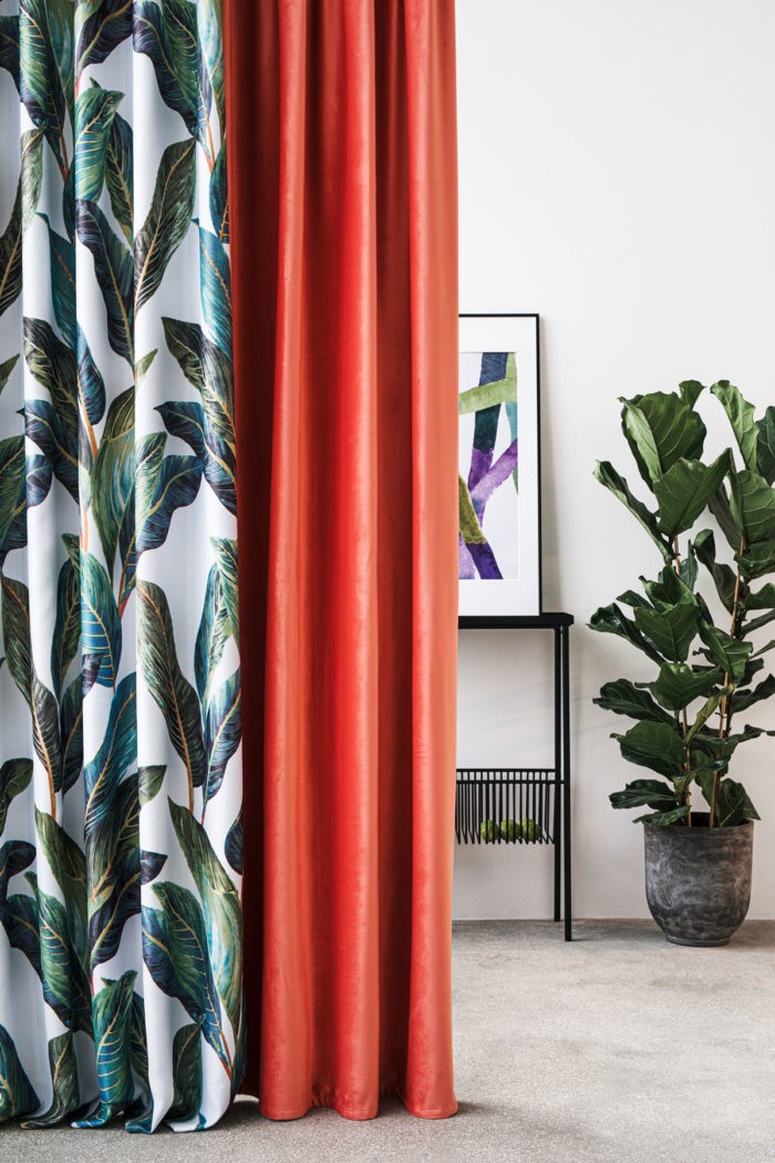 Castellano coral colored fabric curtain