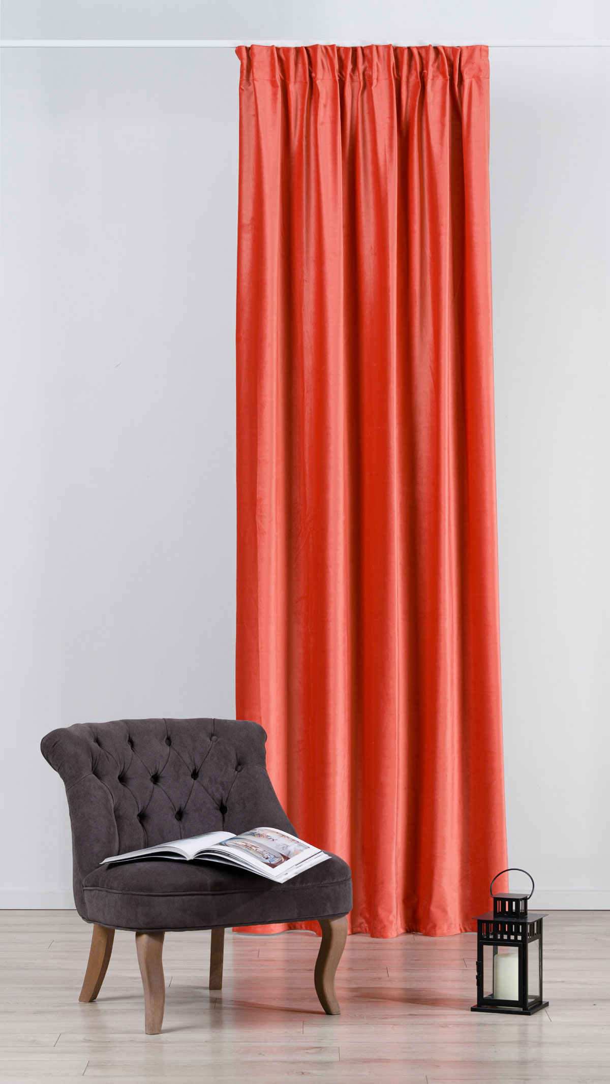 Castellano coral colored fabric curtain