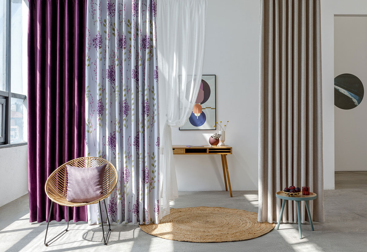 Castellano purple colored fabric curtain