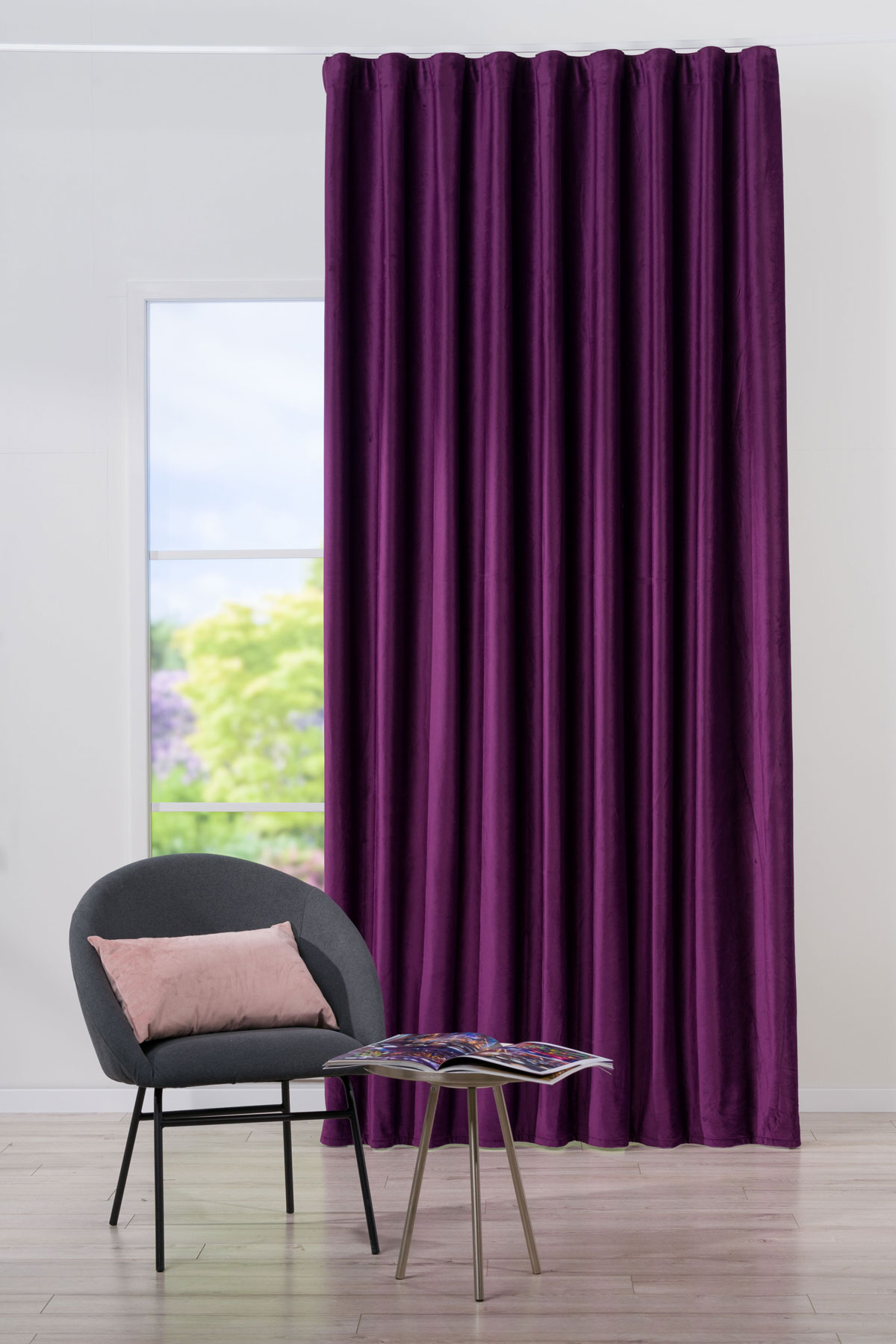 Castellano purple colored fabric curtain