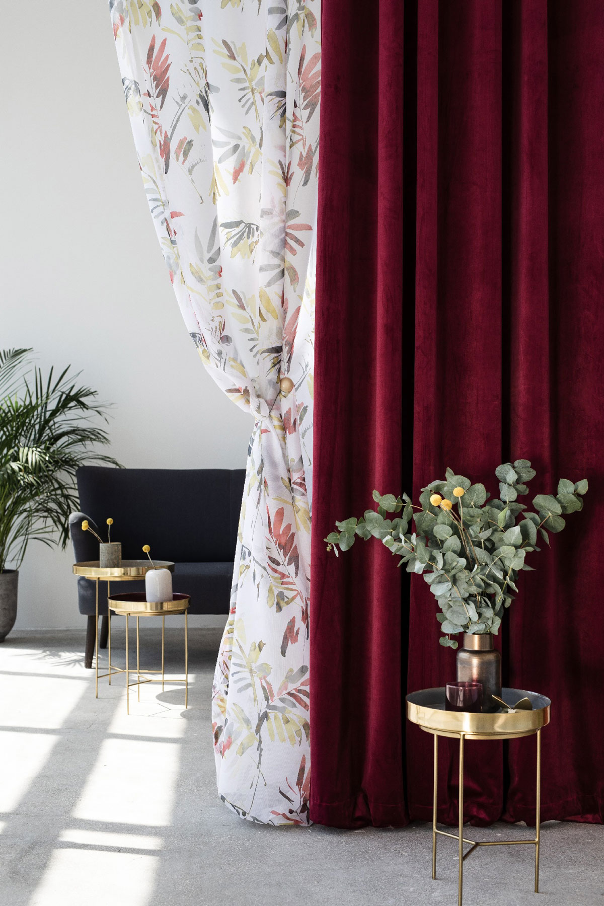 Castellano dark red colored fabric curtain