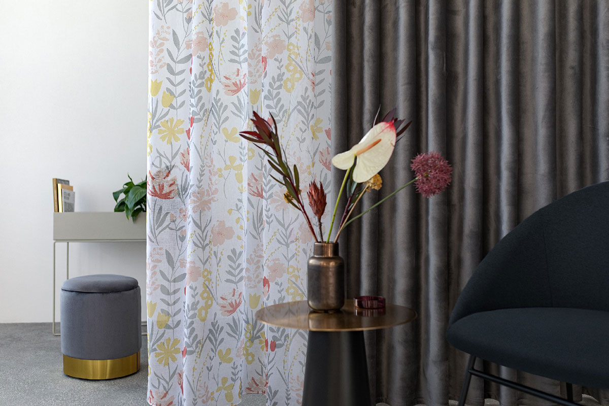 Castellano dark grey colored fabric curtain