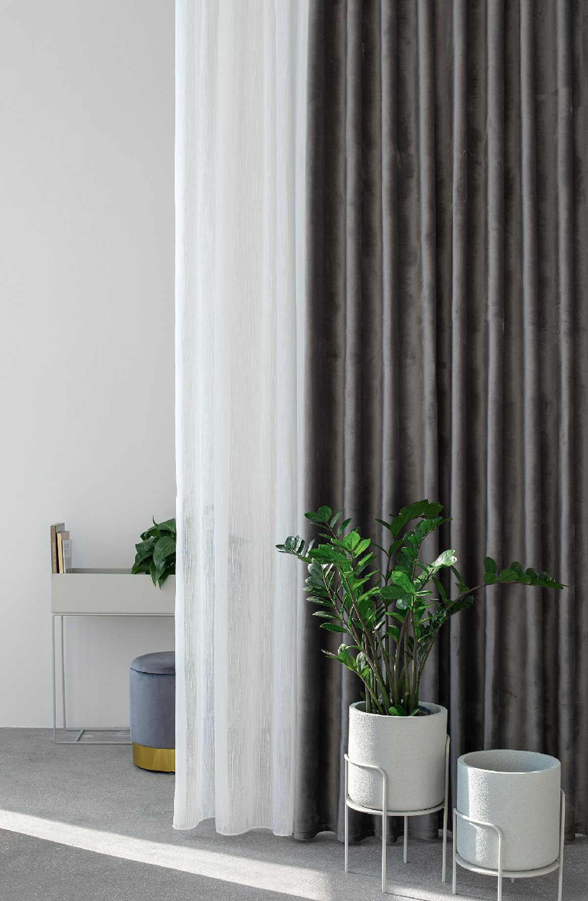 Castellano dark grey colored fabric curtain