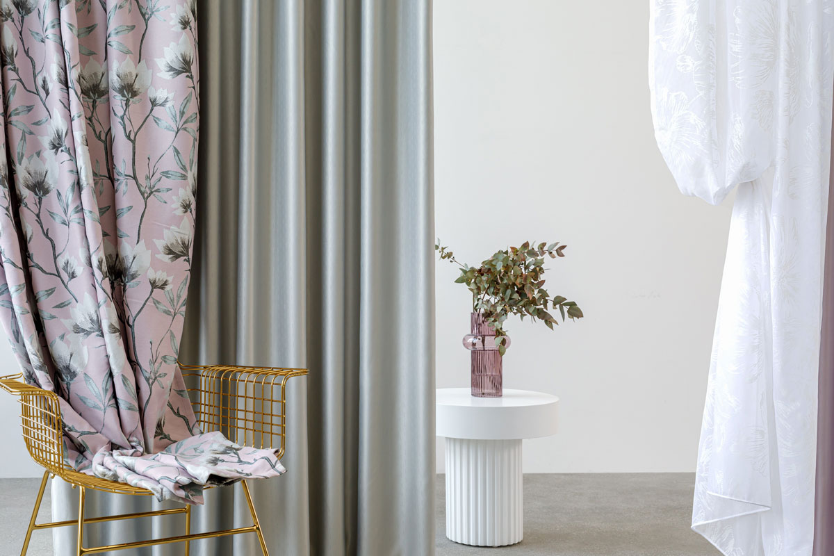 Cubano Pink colored fabric with flower pattern curtain