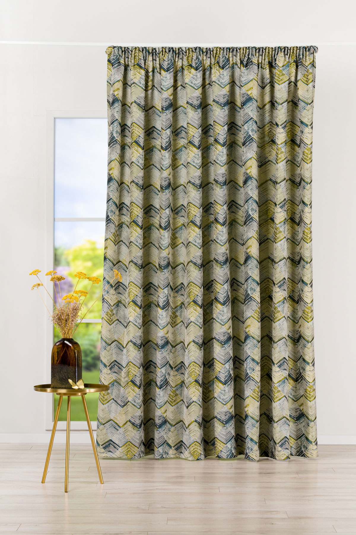 Utopia curtain green colored fabric with triangle pattern