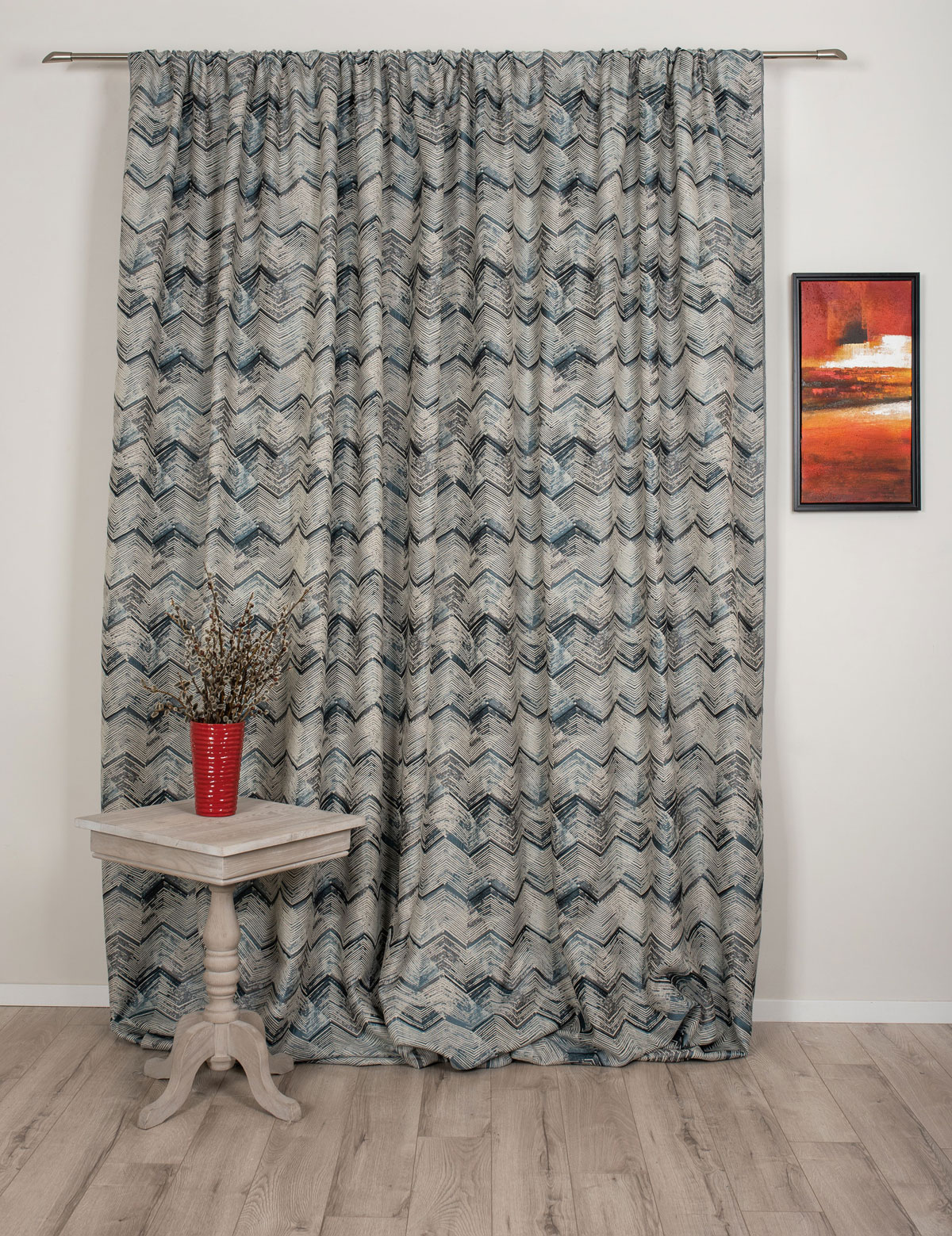Utopia curtain blue colored fabric with triangle pattern