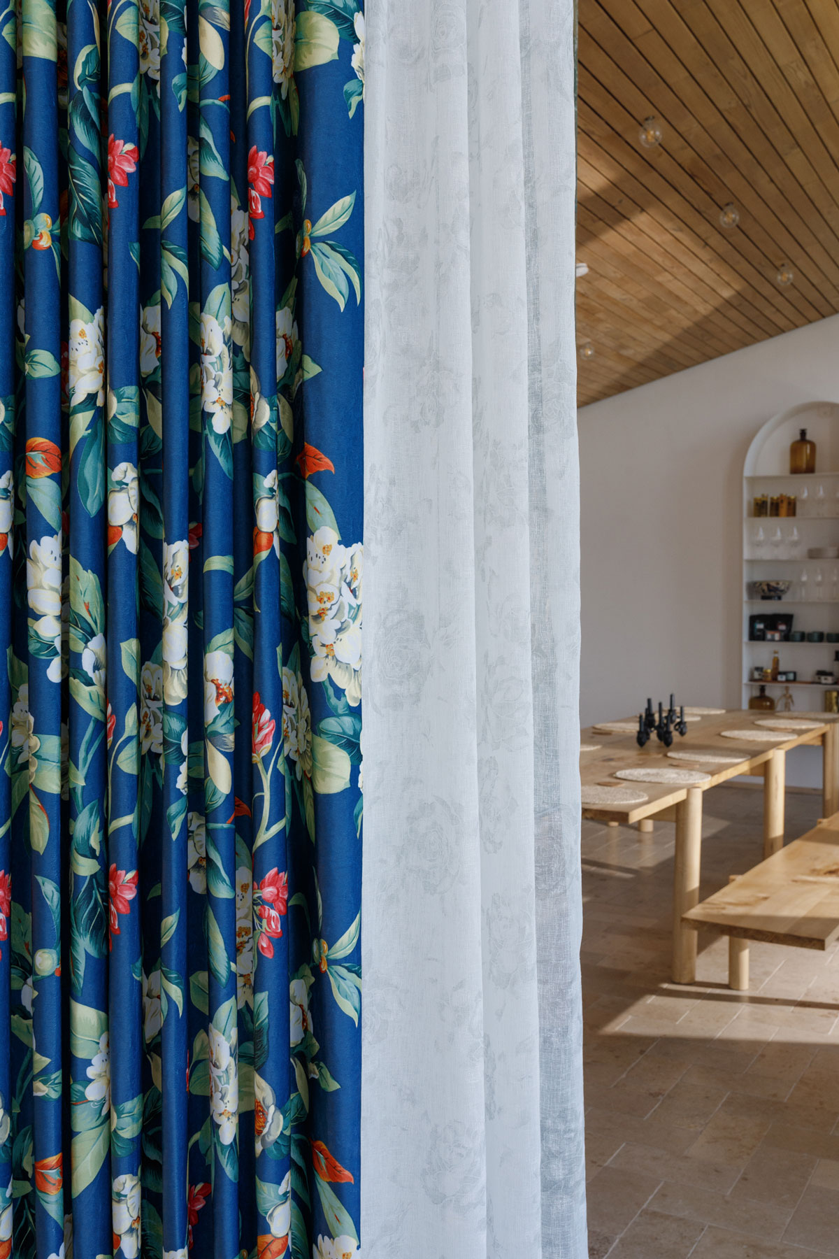 Kerida Curtain flower pattern blue colored fabric