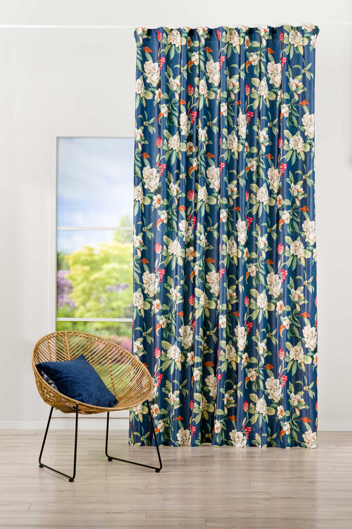 Kerida Curtain flower pattern blue colored fabric
