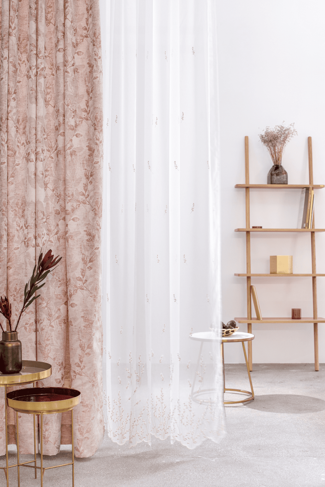 marsala pink colored material curtain
