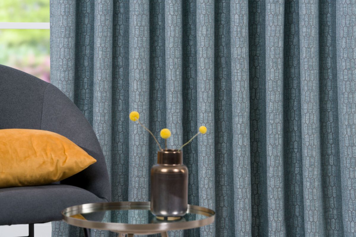 ruben blue colored material curtain