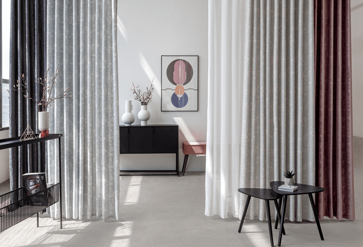 sakura grey colored material curtain