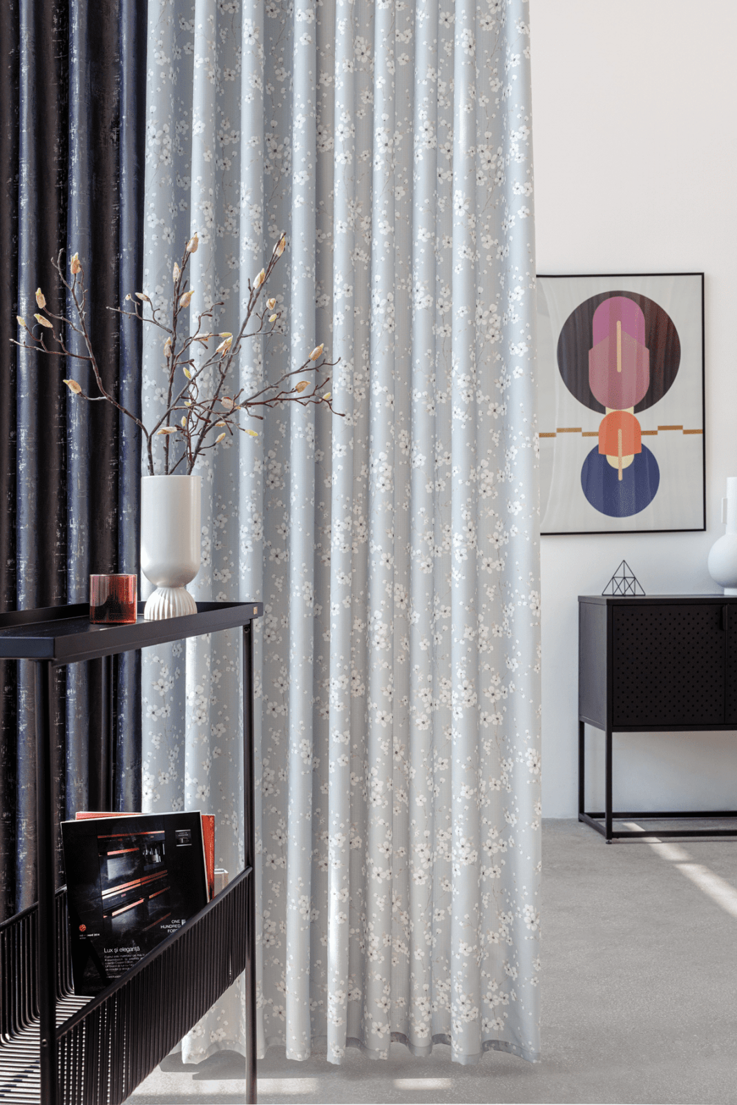 sakura grey colored material curtain