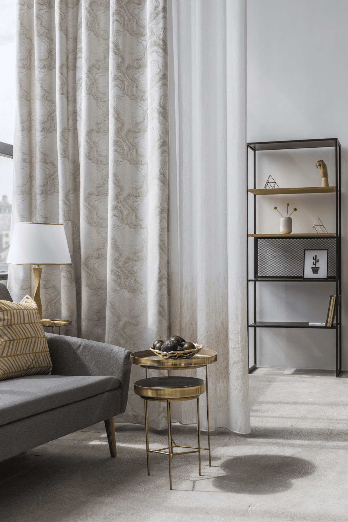 carrara grey colored material curtain