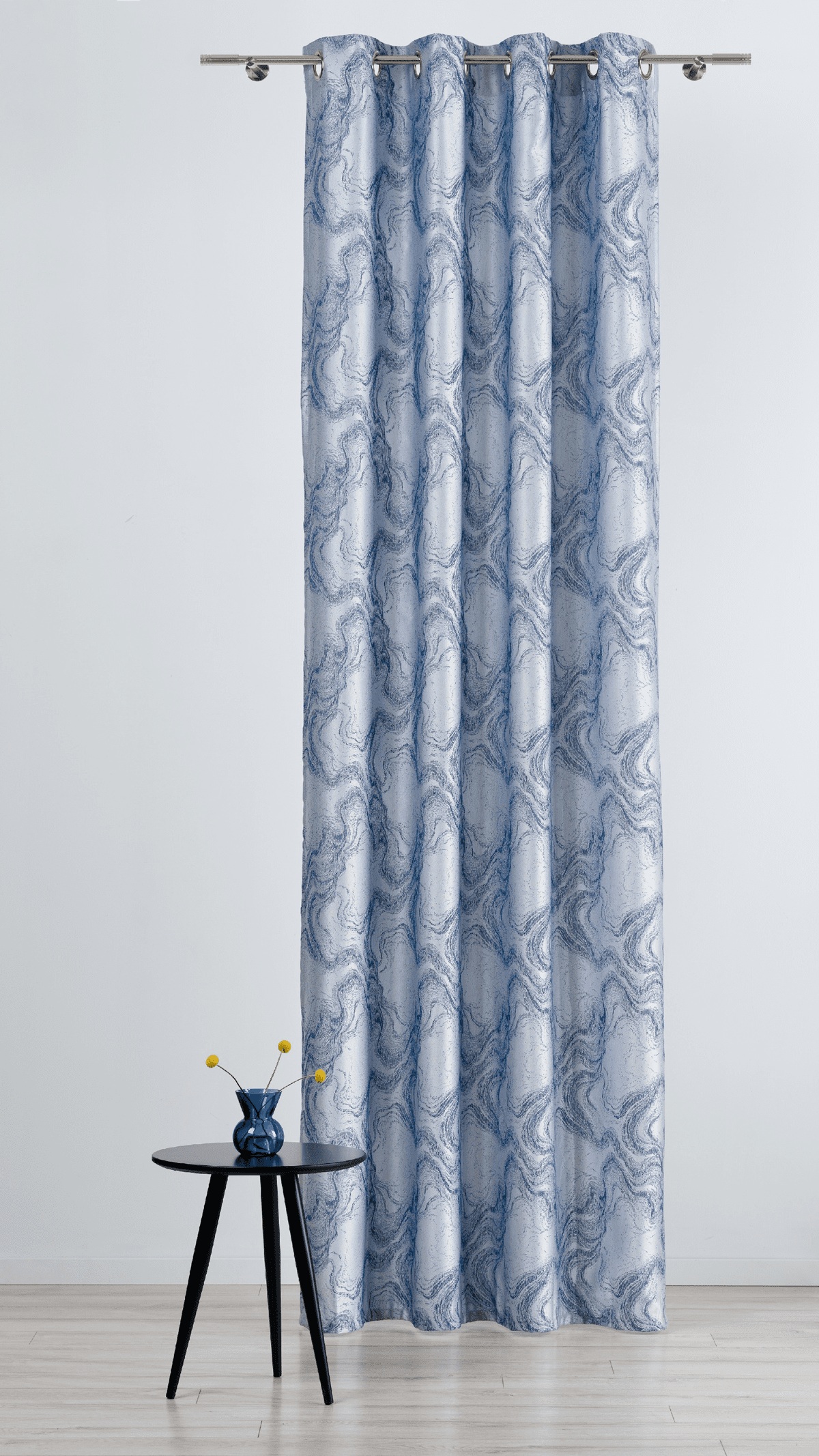 carrara blue colored material curtain