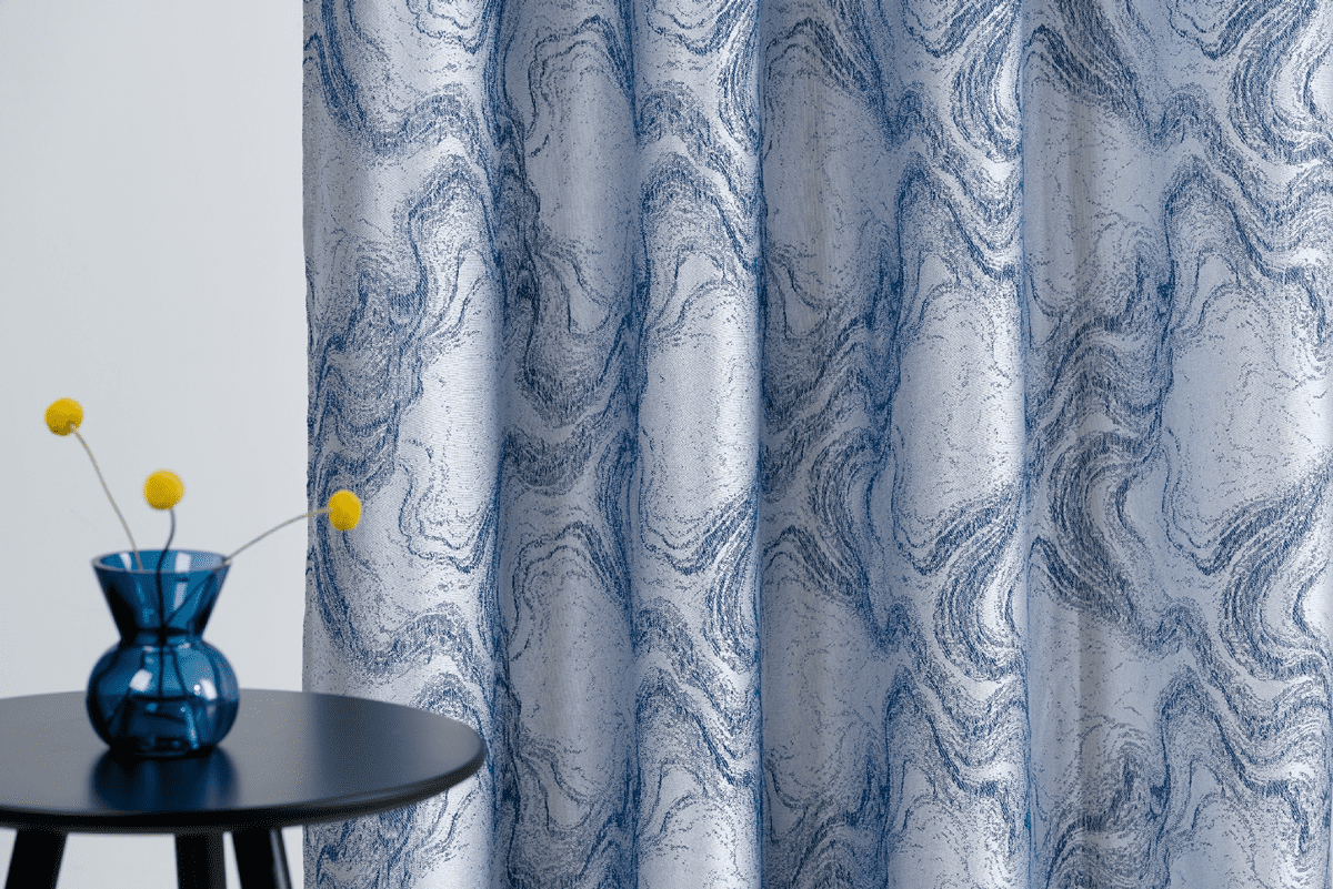carrara blue colored material curtain
