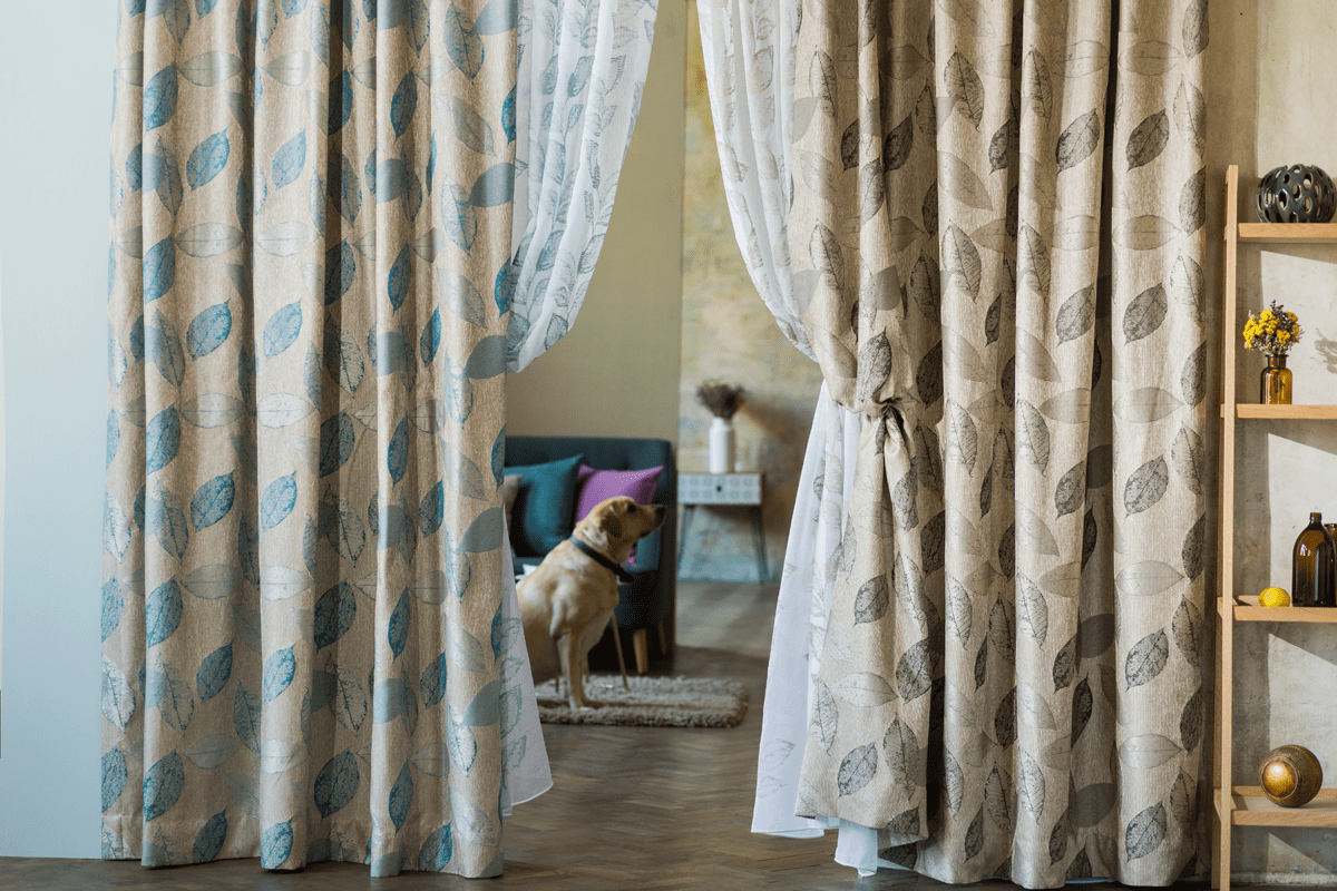 delancy blue colored material curtain