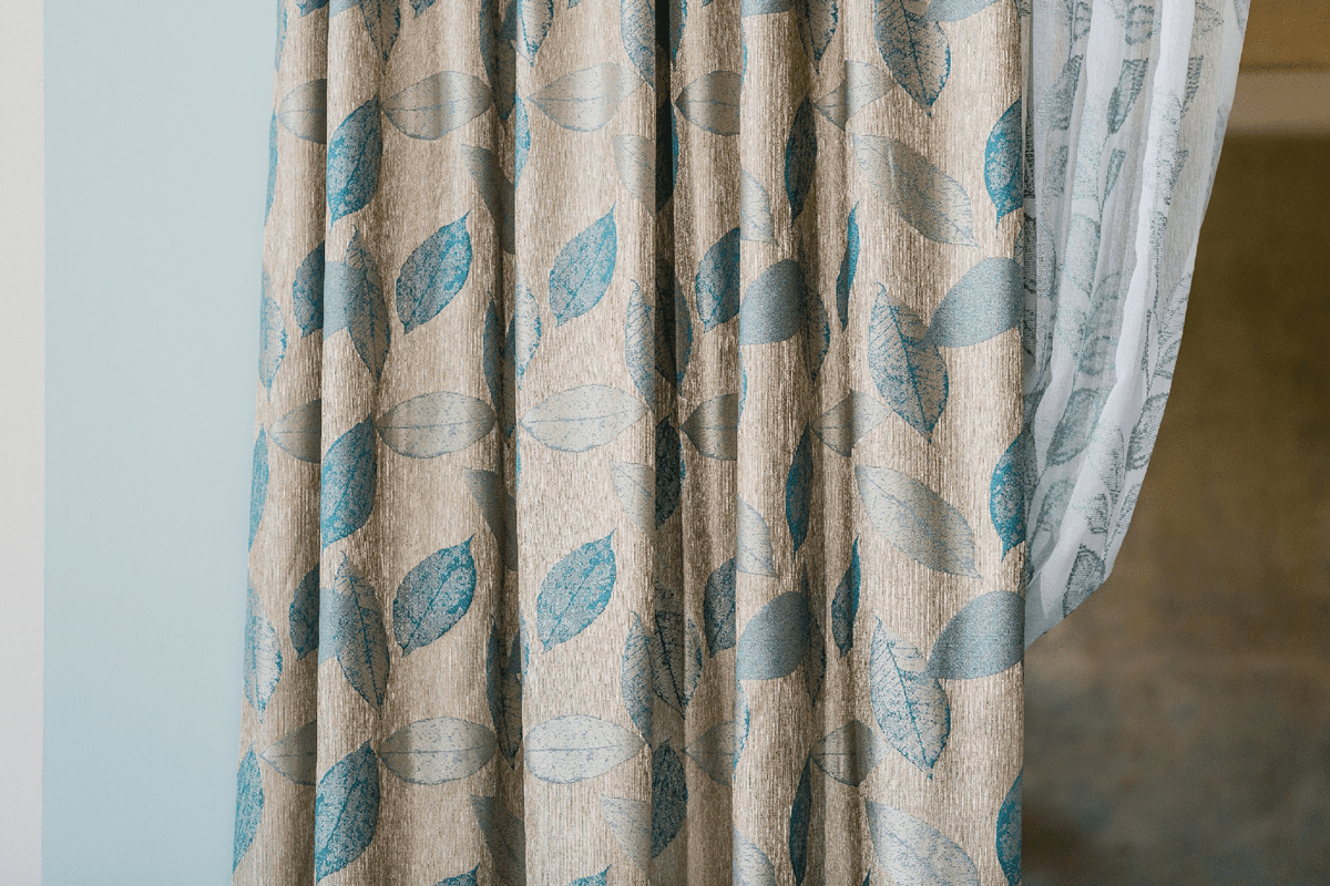 delancy blue colored material curtain