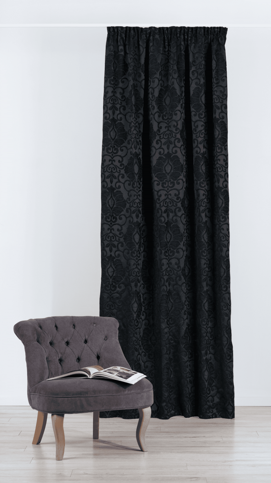 richard black colored material curtain