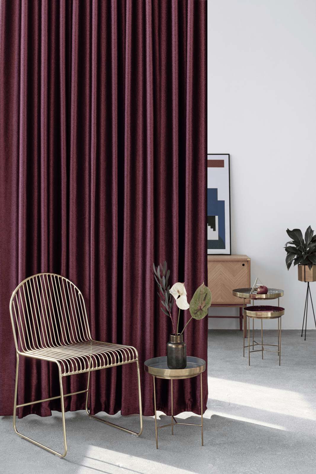 supreme dark red colored material curtain