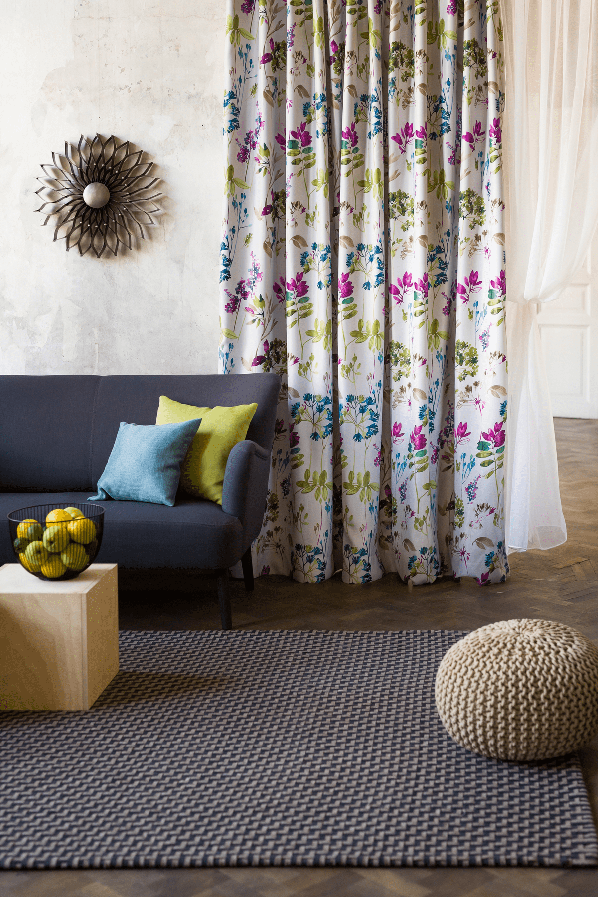 trellise purple colored material curtain