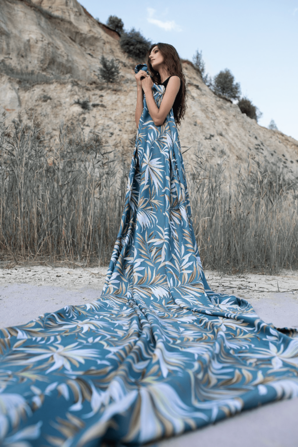 bahamas blue colored material curtain