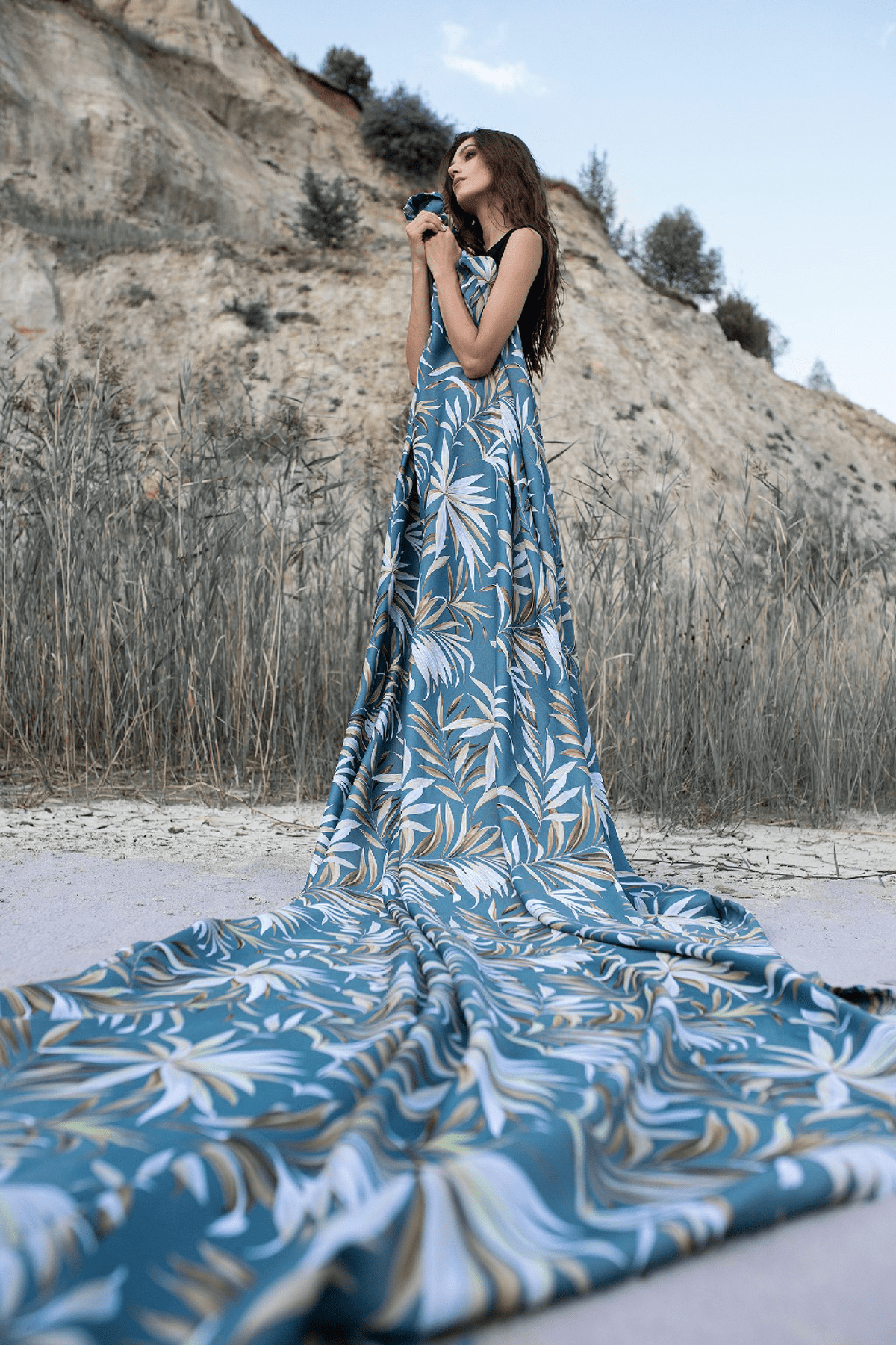 bahamas blue colored material curtain