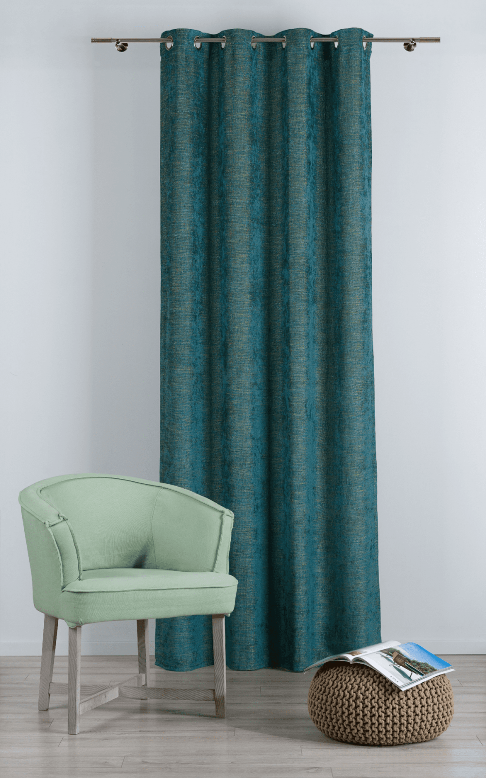 brooke blue colored material curtain