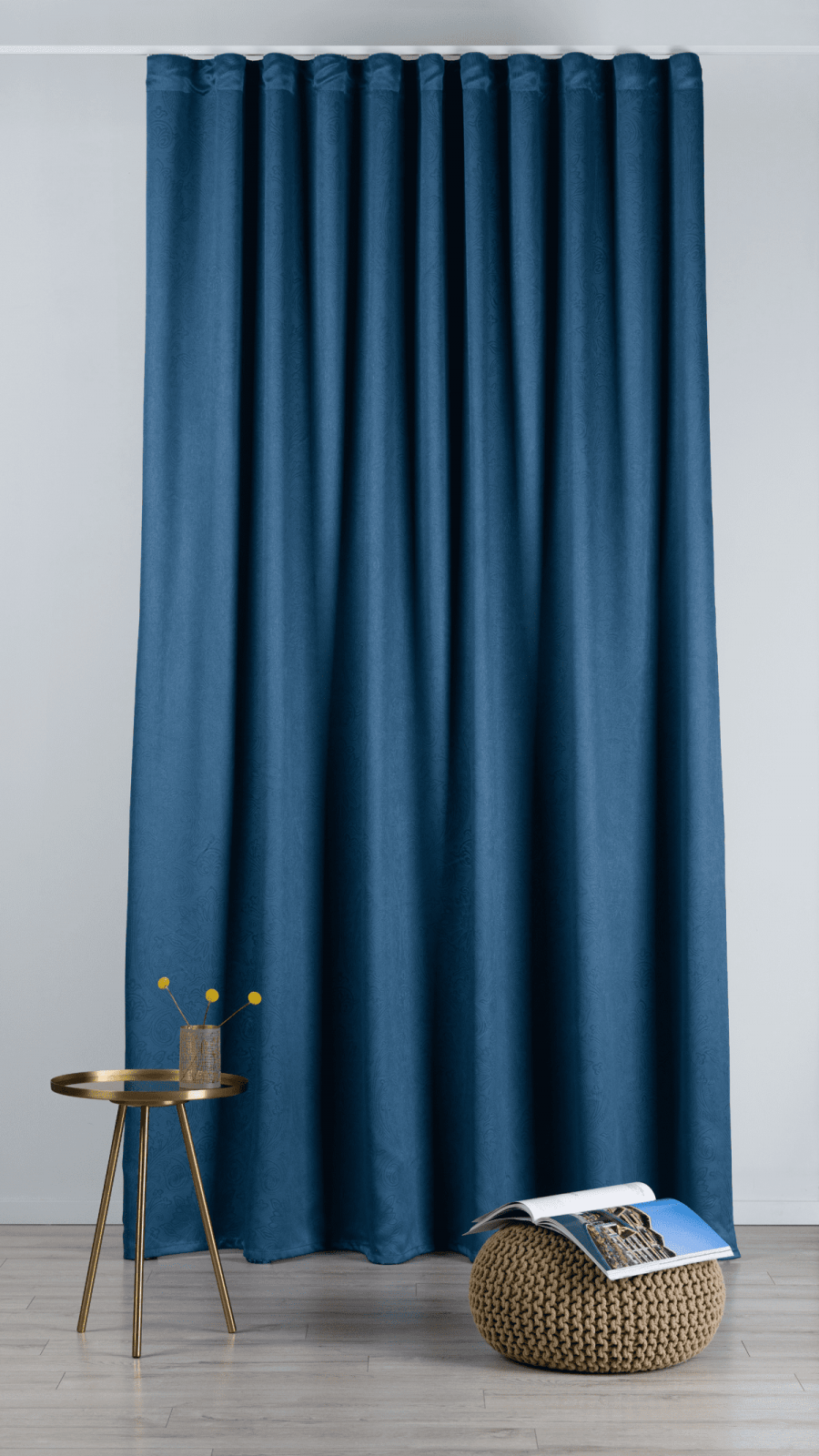 cora blue colored material curtain