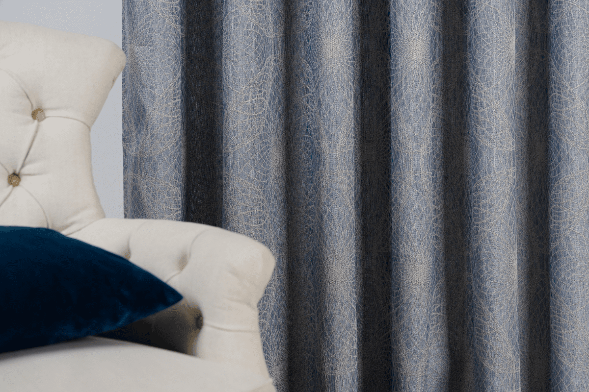 elysium blue colored material curtain