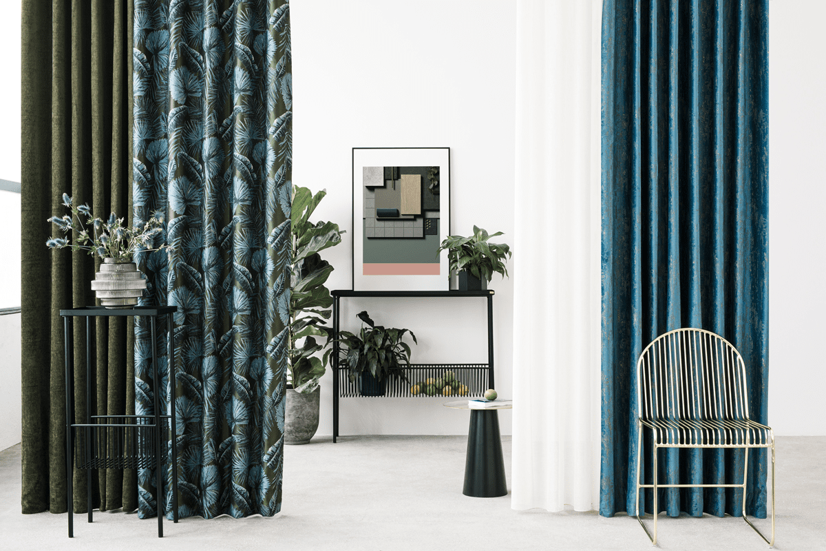 lussuria blue colored material curtain