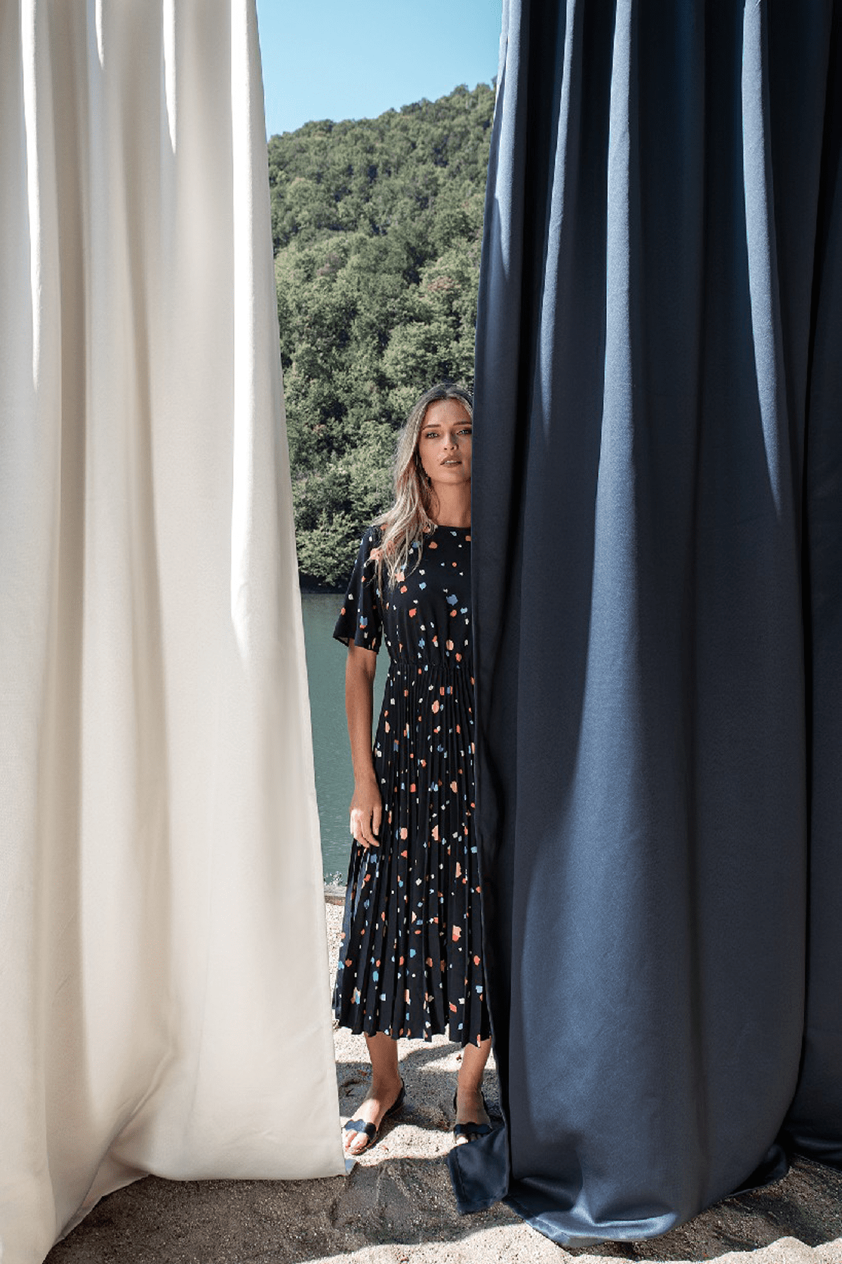 polo white colored material curtain