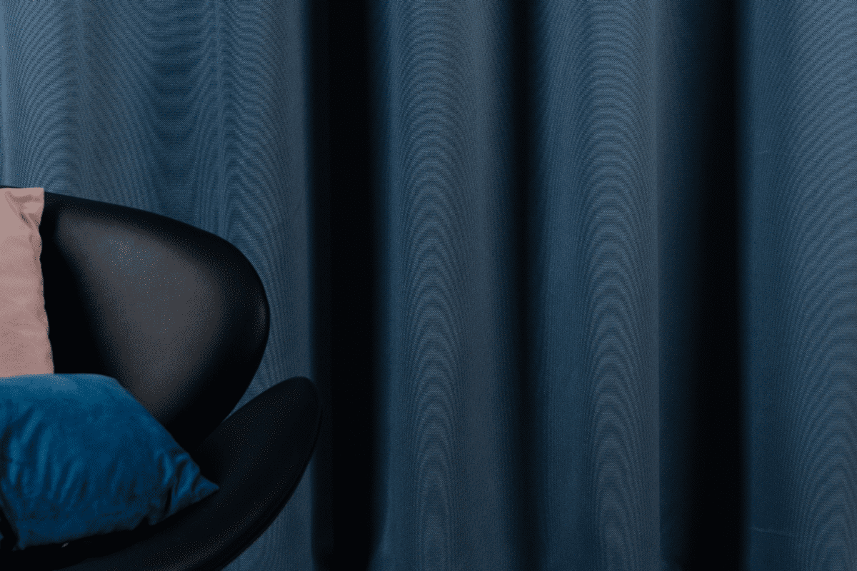 polo blue colored material curtain