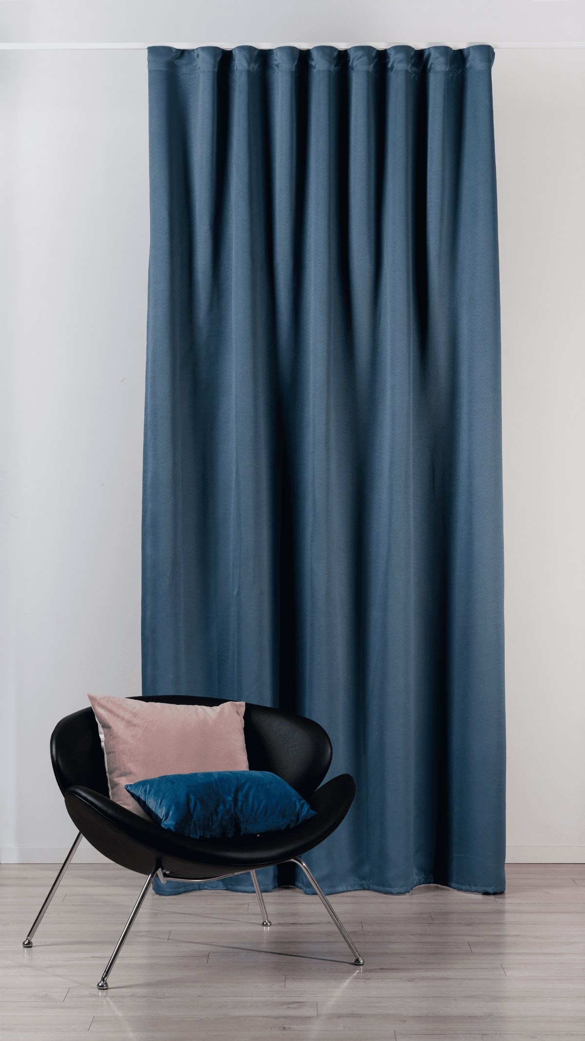 polo blue colored material curtain