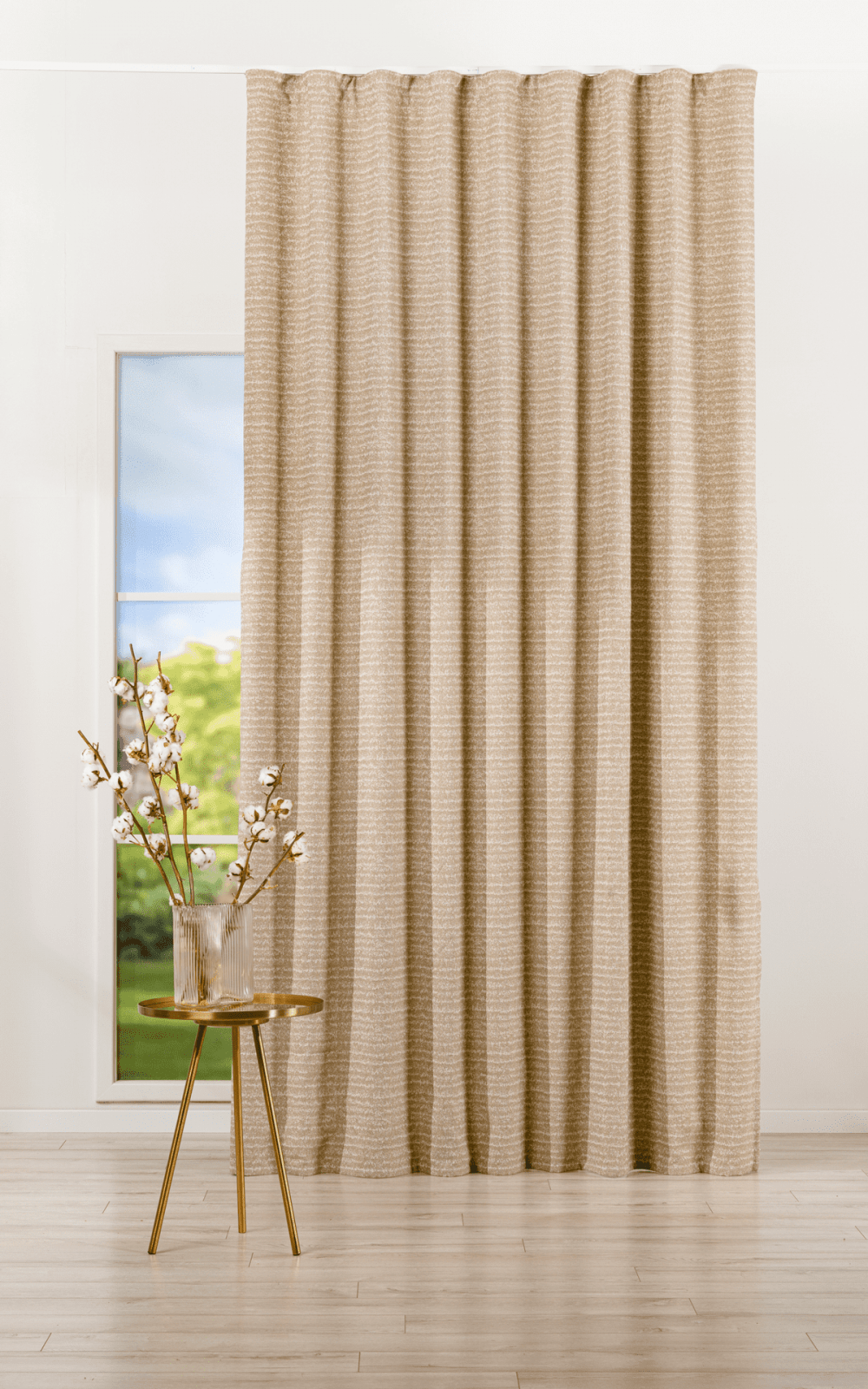 lusso beige colored material curtain