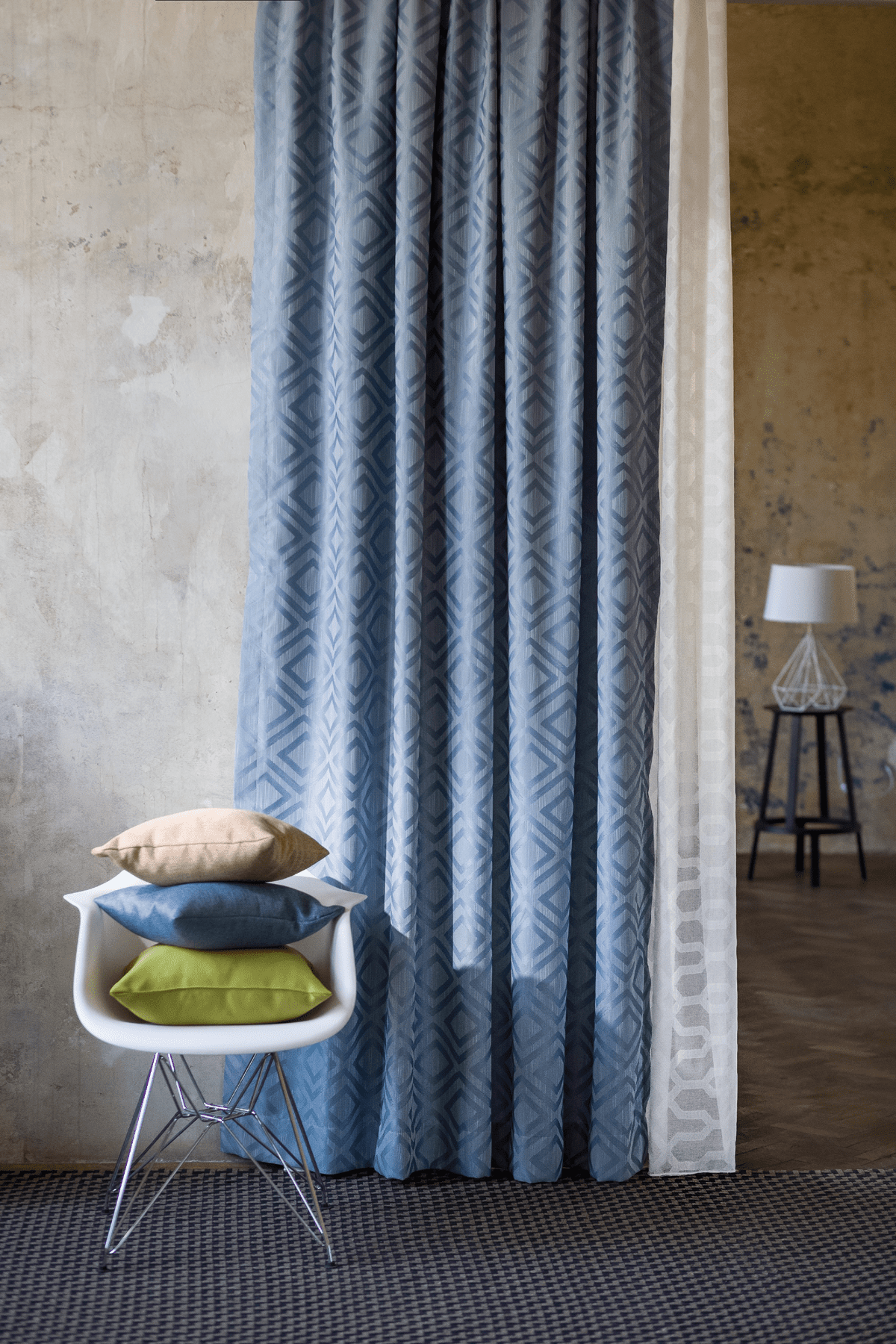 giuseppe blue colored material curtain