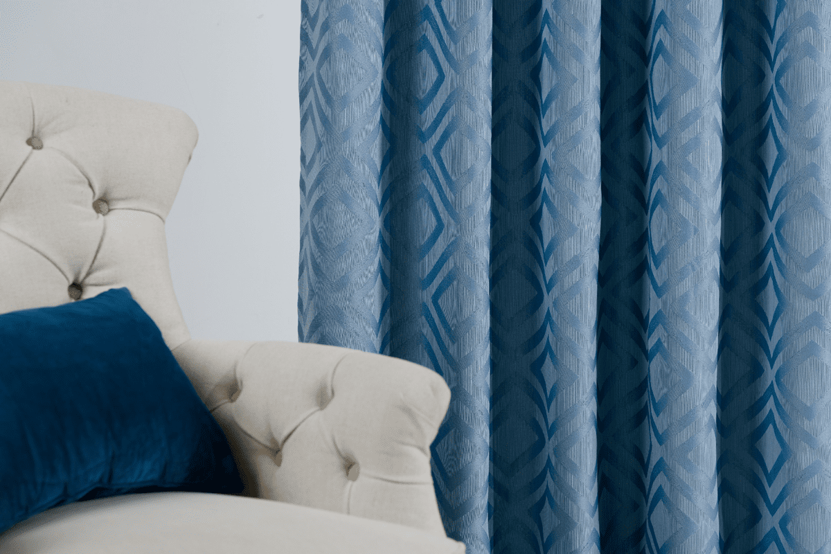 giuseppe blue colored material curtain
