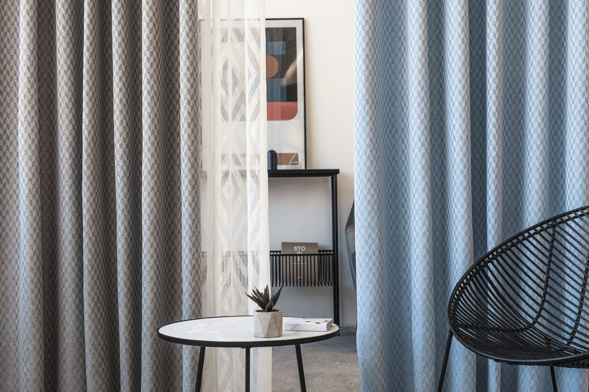 ravelo blue colored material curtain