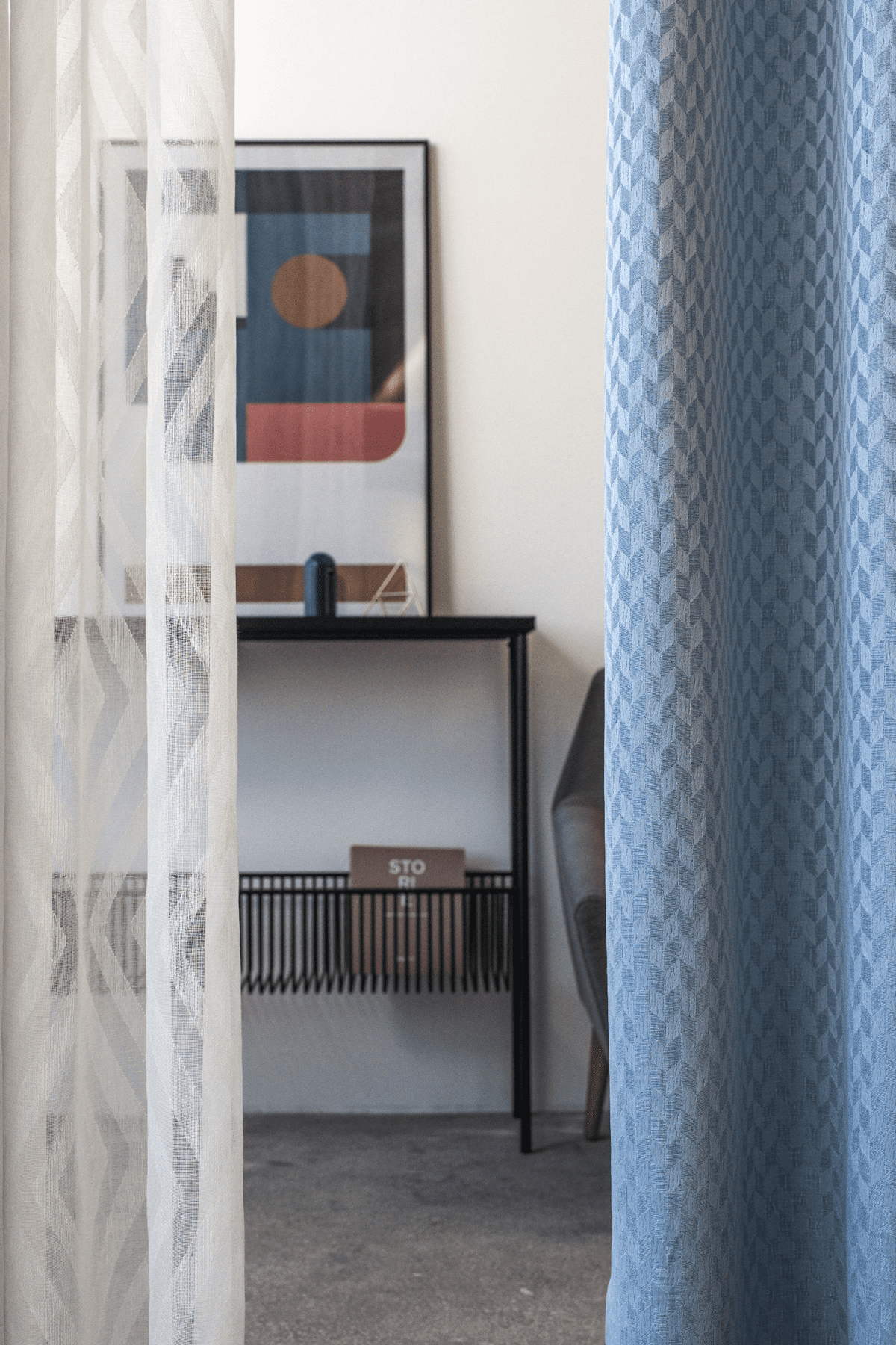 ravelo blue colored material curtain